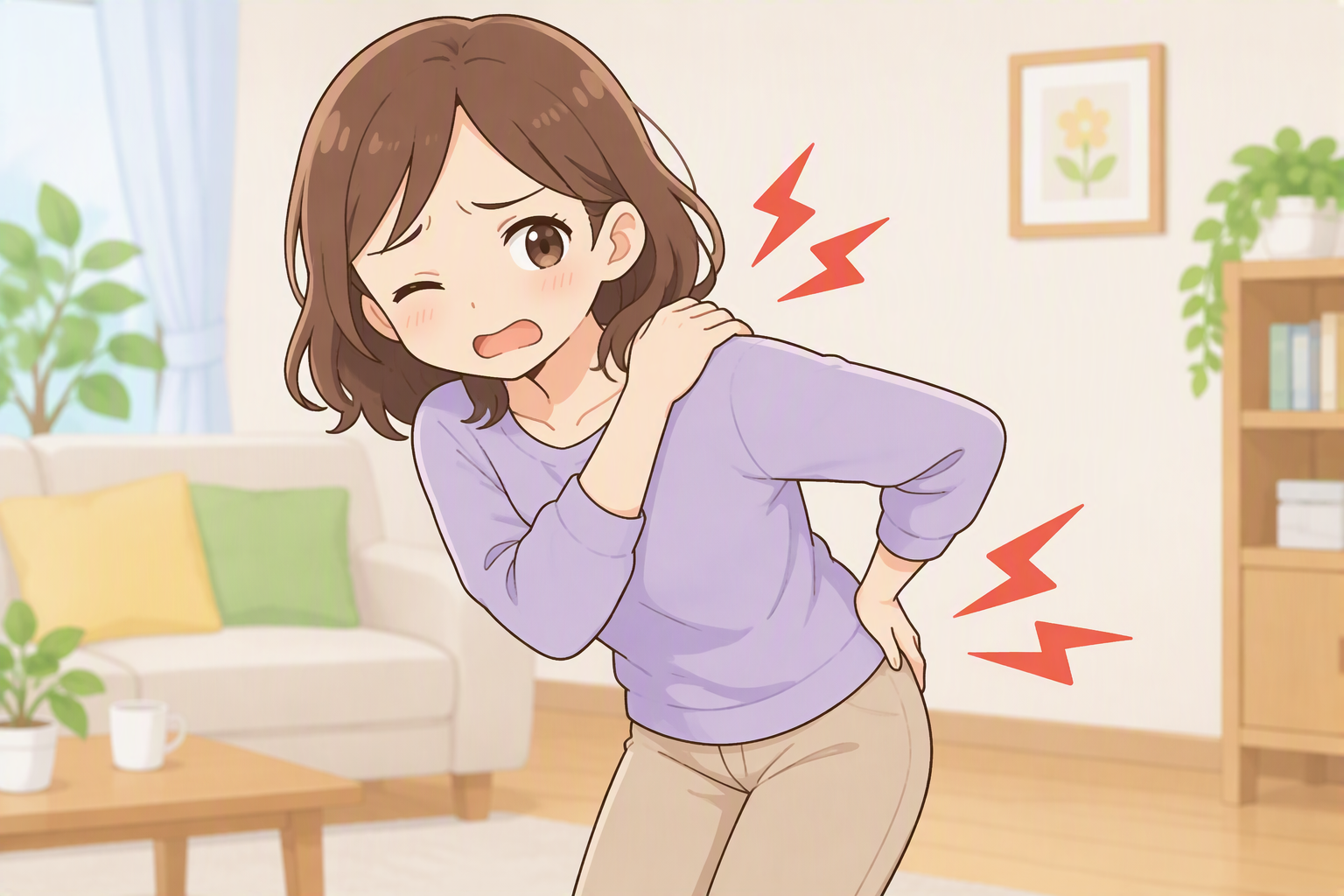 臀部周りが痛い、肩こりが酷く左の首にかけて痛い